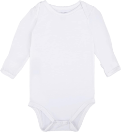 GUISBY Unisex Baby Rayon of Bamboo Snap Bodysuits, Long Sleeve with Mittens Cuffs Bodysuit Newborn White