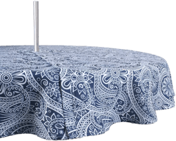 Design Imports Paisley Print Outdoor Tablecloth with Zipper, 60 Round