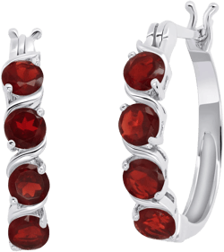 Max Sterling Silver Round Garnet Statement Hoop Earrings