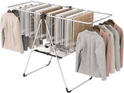 Tangkula Collapsible Clothes Drying Rack, 2-Level Folding Aluminum Drying Rack w/Height-Adjustable Wings, Bottom Shoe Rack, Space-Saving Laundry Drying Rack for Indoor & Outdoor Use, Silver Small