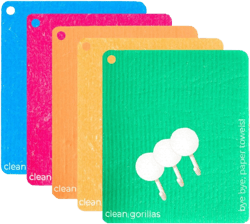 Swedish Dishcloths for Kitchen, Reusable Paper Towels, Ultra Absorbent, Eco-Friendly and Machine Washable, 5 Sheets and 3 Adhesive Hooks for Easy Drying, Assorted Colors