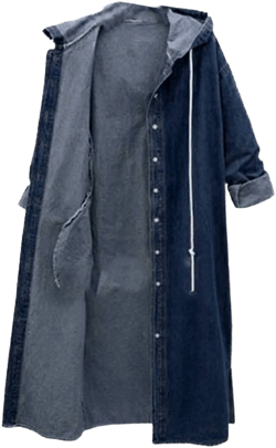 Women's Casual Button Down Hooded Maxi Denim Jacket with Pockets