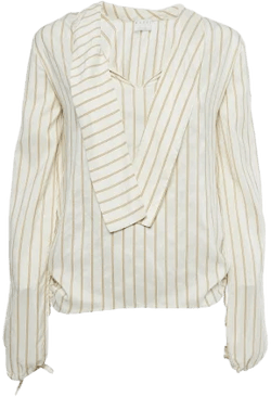 Marni Cream Stripe Silk Neck Tie-up Detail Blouse