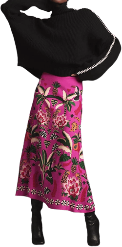 Tropical Plant Print A-Line Skirt