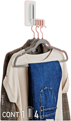 Command Folding Clothes Hanger, Holds up to 5 Hangers 7.5 lb, 1.5lbs per Rung, 1 Hook with 5 Rungs, 4 Strips, Closet Organizer, Home Organization