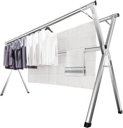 JAUREE 63 Inches Clothes Drying Rack, Drying Rack Clothing Folding Indoor Outdoor, Heavy Duty Stainless Steel Laundry Rack, Foldable Portable Large Clothes Rack Garment Rack with 20 Windproof Hooks Silver 63"