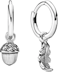 Pandora Sterling Silver Acorn & Leaf Hoop Earrings