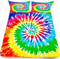 Tie Dye Bedding Sets,Boho Rainbow Chic Hippie Style Fitted Sheet Bohemian Abstract Art Spiral Colorful Tie Dye Fitted Bed Sheets for Adult Women Boys, Not Include Flat/Top Sheet, Twin Size Multi 29 Twin