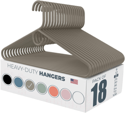 Made in USA Heavy Duty Plastic Clothes Hangers - 18pk Gray, Strong for Jackets and Coats, Bulk Pack Options Available
