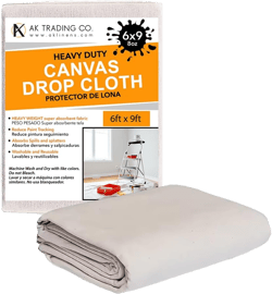 AK TRADING CO. Heavy Duty Canvas Drop Cloth, Painters Drop Cloth for Furniture & Floor Protection with Sturdy Double Stitched Edges (6 ft x 9 ft)