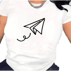 SHEIN Women's Casual Crew Neck Short Sleeve Paper Plane Print Tee