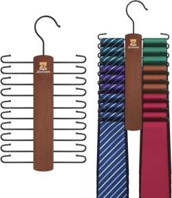 ZEDODIER Wooden Tie Rack, Tie Hanger for Men Closet, 20 Storage Capacity, Non-Slip Rotatable Tie Organizer, Hanging Space Saving Holder, Vintage Vintage 1 Pack