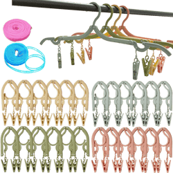 24 PCS Foldable Non Slip Plastic Clothes Hangers with Clips - Travel Accessories Drying Rack, 4 Colors