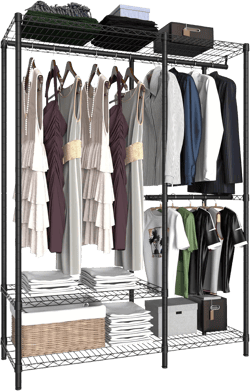 Heavy Duty Garment Rack for Hanging Clothes,Wire Metal Clothing Rack,Adjustable Portable Clothing Rack,Freestanding Open Wardrobe Organizer Rack,39.5"L x 15.75"W x 75.6"H Max Load 600LBS,Black