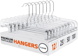 14 inch Clear Plastic Skirt Hangers with Adjustable Clips