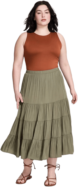 And Now This Women's Plus Size Pull-on Tiered Midi Skirt