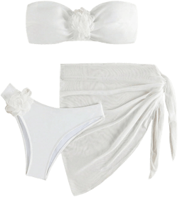 SOLY HUX Women's Floral Applique Bandeau Bikini Set