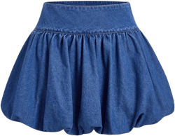 Milumia Women's High-Waisted A-Line Bubble Denim Mini Skirt