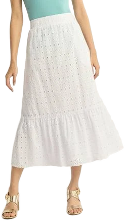 Time and Tru Women's Cotton Eyelet Tiered Midi Skirt