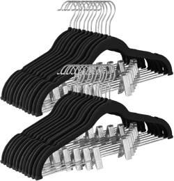 HOUSE DAY Velvet Skirt Hangers 24 Pack, Black Velvet Hangers with Adjustable Clips