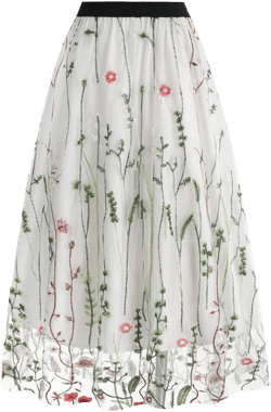 Retro 50s Vintage 1950s Floral Tulle Embroidery Flared A-Line Skirt