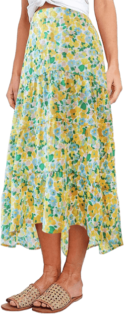 PRETTYGARDEN Women's Boho Floral Print Midi Skirt