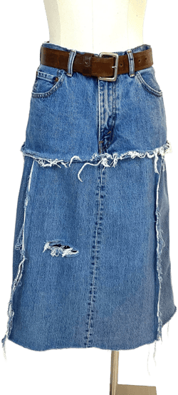 Custom Handmade Tattered Denim Midi Skirt