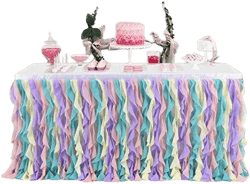 leegleri 14 ft Aqua Curly Willow Table Skirt Tulle Ruffle Table Skirt for Rectan