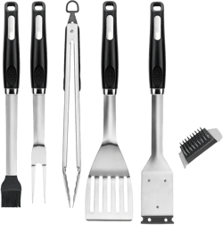 5PCS BBQ Grilling Accessories Stainless Steel Grill Tools Set BBQ Accessories for Outdoor Grill with Clean Brush, Spatula, Fork, Brush & Tongs - Grilling Gifts for Men and Women