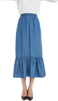 Tronjori Women's Tencel Denim Pleated Hem Midi Skirt