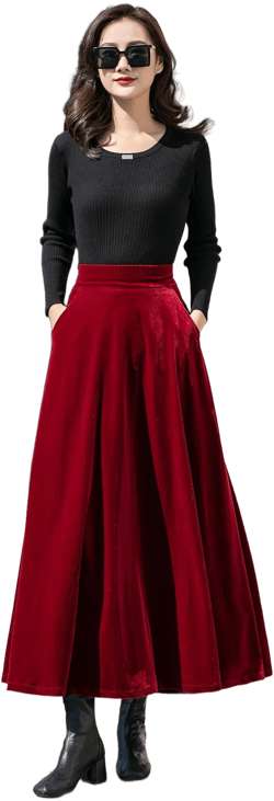 Women's High-Waisted Velvet Swing Skirt