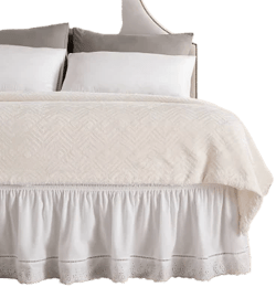 MIYE Wrap Around Ruffled Lace Bed Skirt, Elastic Dust Ruffle with Adjustable Belts,15 Inch Drop Easy to Put On, Bed Frame Cover, Machine Washable