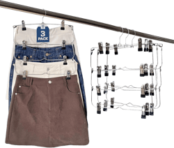 4 Tier Pants Hangers with Clips (3 Pack), Metal Skirt Hangers, Multiple Space Saving, Organizer Clothing Hangers with Clips for Closet Pants & Skirt