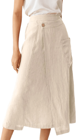 Women's Casual A-Line Elastic High Waisted Linen Skirt with Pockets