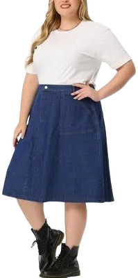 Agnes Orinda Women's Plus Size Relax Fit Denim A-Line Skirt with Pockets