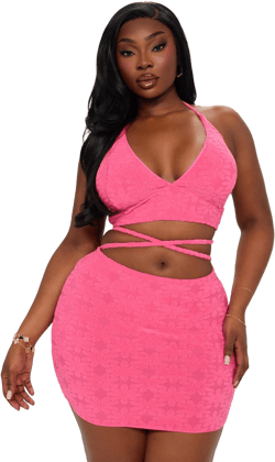 Fashion Nova Angelina Flower Terry 3 Piece Bikini Skirt Set