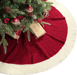 LimBridge Knitted Christmas Tree Skirt: 48 Inches Red Tree Skirt with White Edge, Linen Knit Thick Rustic Christmas Tree Decorations, Farmhouse Christmas Decor Xmas Holiday Home Party Decorations