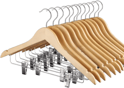 HOUSE DAY High-Grade Wooden Suit Hangers Skirt Hangers with Clips 12 Pack Natural