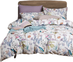 Garden Style Twin XL Comforter Set Vibrant Colors Flower Bird Comforter Botanical Purple Floral Bedding Comforter Set Vintage Bird Flower Pattern Fluffy Comforter with 2 Pillowcases for Girls Women Twin XL (68"x90") Chic Flower Bird