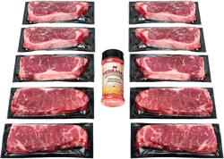 Nebraska Star Beef 12oz NY Strip 10 pack - Signature Seasoning - All Natural Steaks, steak, flank steak, skirt steak, ribeye steaks, steak meat, steaks