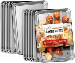 Non-stick Aluminum Baking Sheet - Jelly Roll Pan 11.3" x 15.8" - 12 Pack