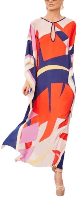 Women's Ethnic Print Half Sleeve Kaftan Swimsuit Cover Up