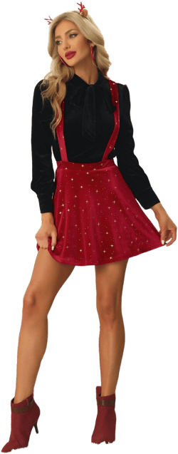 Allegra K Women's Velvet Star Printed High Waist Suspender Skirt