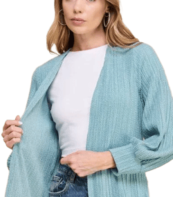 Macaron Pleated Cardigan, M / Teal