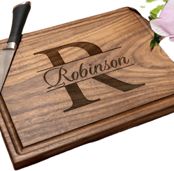 Personalized Cutting Board, Custom Wedding, Anniversary or Housewarming Gift Idea, Wood Engraved Charcuterie, for Friends and Family, Monogram Initial Design 004 1. Monogram Initial No.004