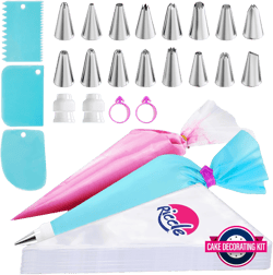 Riccle Piping Bags and Tips Set, 11.8 Inch 100 Anti Burst Piping Bags, 124 Pcs Cake Decorating Kit with 16 Piping Tips, 1 Reusable Pastry Bags, 3 Cake Scrapers, 2 Couplers, and 2 Icing Bags Ties: Home & Kitchen