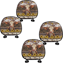 Tribal Aztec Cow Sunflower 4 Pack Car Seat Headrest Covers for Women Men Vehicle Decor Sunflower Auto Accessories Head Rest Protector Universal Fit Truck SUV Van