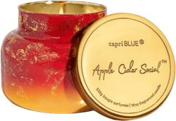 Capri Blue Scented Candles - Glimmer Collection - Ombre Glass Candle Holder - Luxury Apple Candles for Women & Men - Signature Jar in Cranberry Red and Gold (Apple Cider Social, 19 oz)