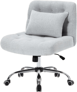 Armless Fabric Office Desk Chair with Wheels, Cross Legged Wide Seat Chair, Modern Home Office Chair with Lumbar Pillow, Comfortable Computer Task Chair for Small Space, Vanity Chair for Women, Girls Grey