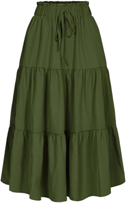 Women's Casual High Elastic Waist Flowy Ruffle Midi Skirt